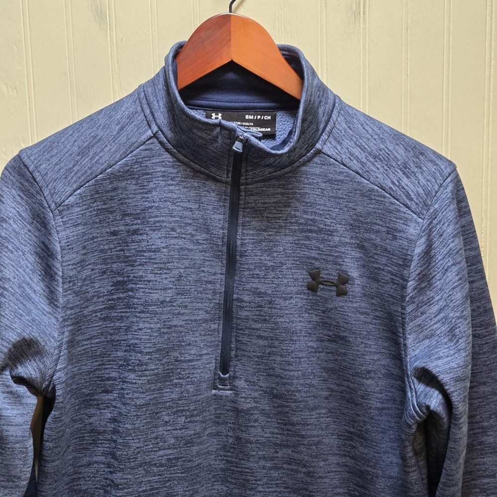 Under Armour Sweatshirt Mens Small Blue ColdGear Fleece Quarter Zip Pullover